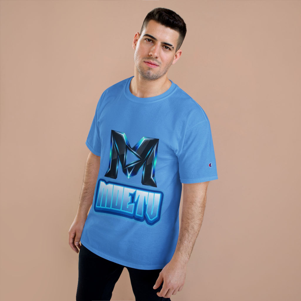 Champion T-Shirt — Blue Metallic 'M' Logo Streetwear Tee
