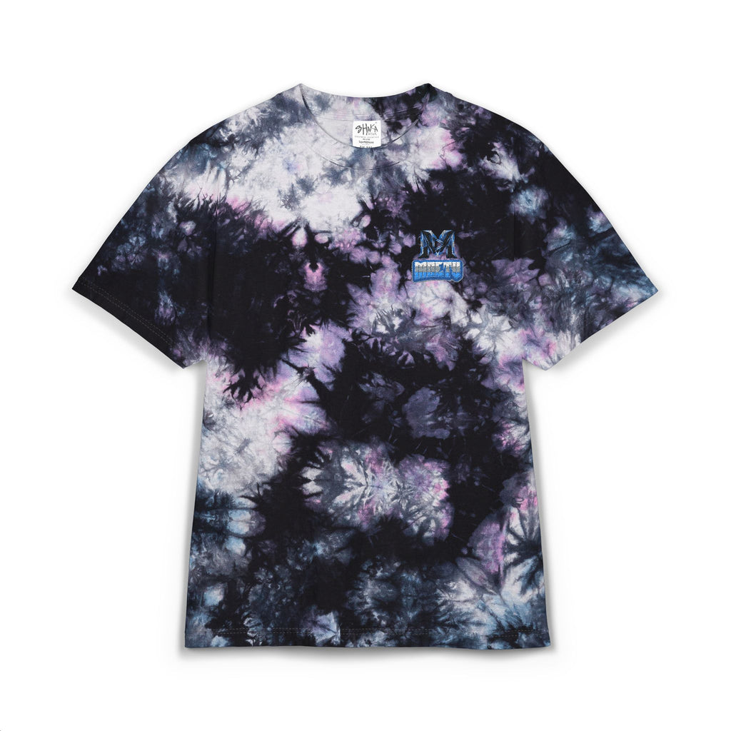 Embroidered 'M' Tie-Dye Oversized T-Shirt — Black & White Grunge Tee