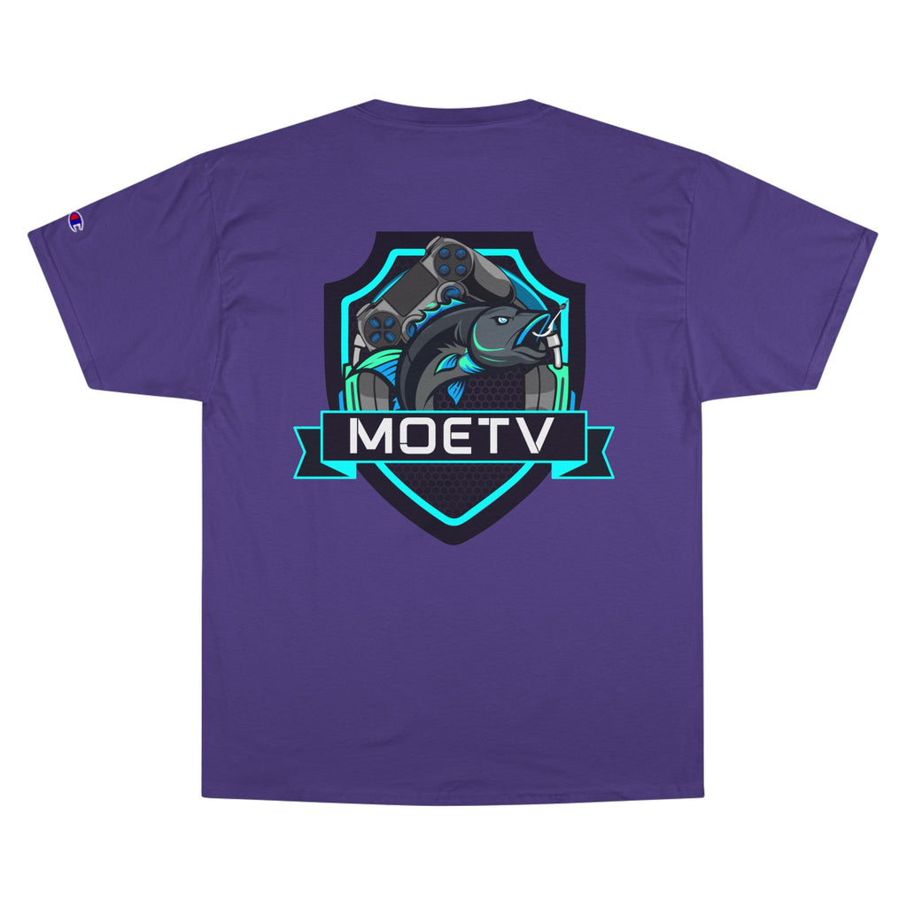 MOETV Champion T-Shirt — Gaming Logo Tee with Dolphin Crest