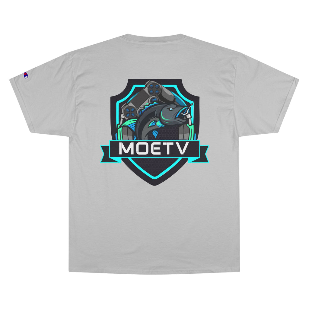 MOETV Champion T-Shirt — Gaming Logo Tee with Dolphin Crest