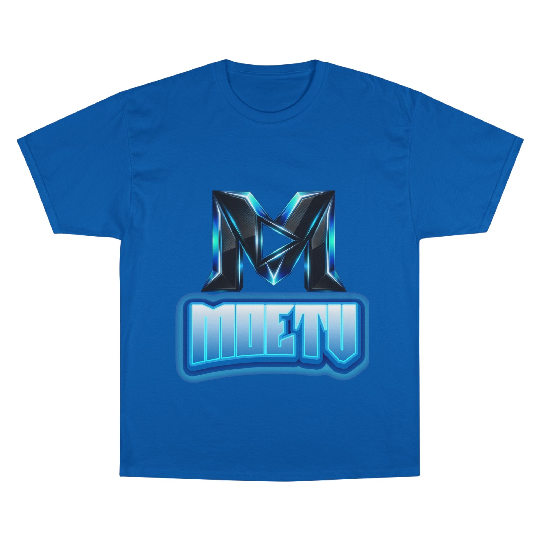 Champion T-Shirt — Blue Metallic 'M' Logo Streetwear Tee