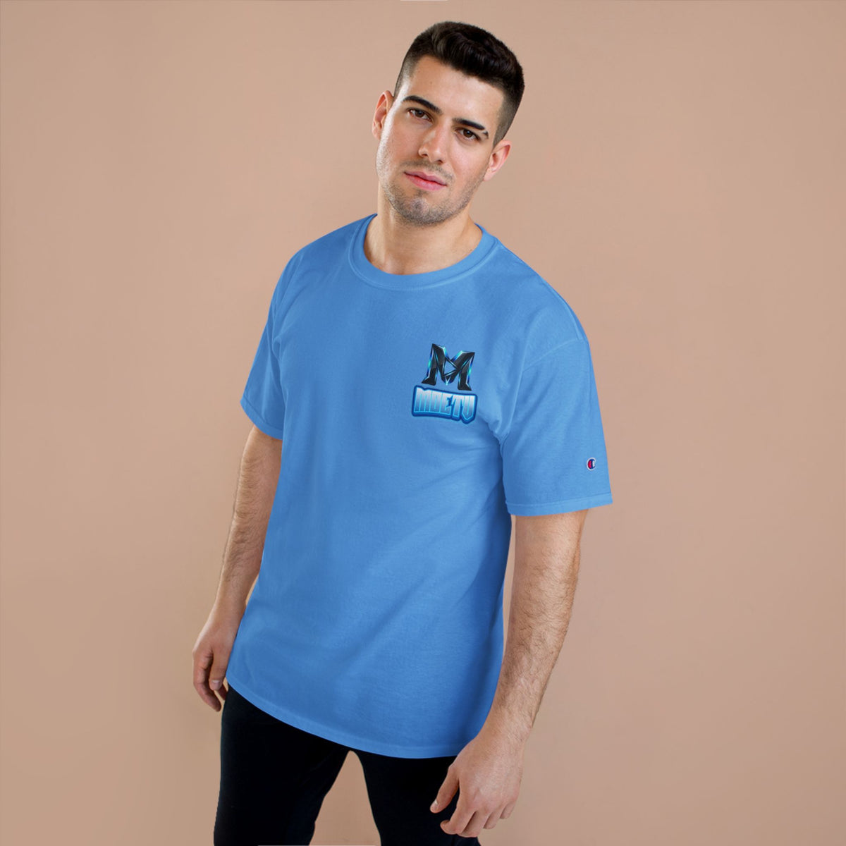 MOETV Champion T-Shirt — Gaming Logo Tee with Dolphin Crest
