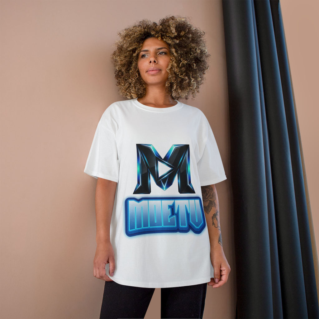 Champion T-Shirt — Blue Metallic 'M' Logo Streetwear Tee
