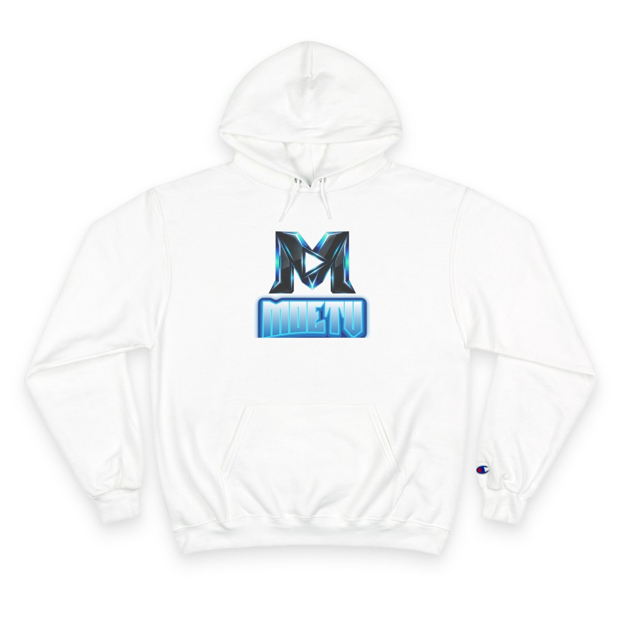 Champion Hoodie with Blue Metallic "M" Logo — Casual Streetwear Pullover