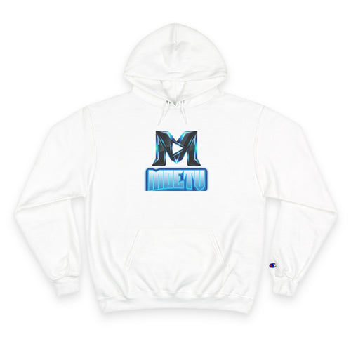Champion Hoodie with Blue Metallic "M" Logo — Casual Streetwear Pullover