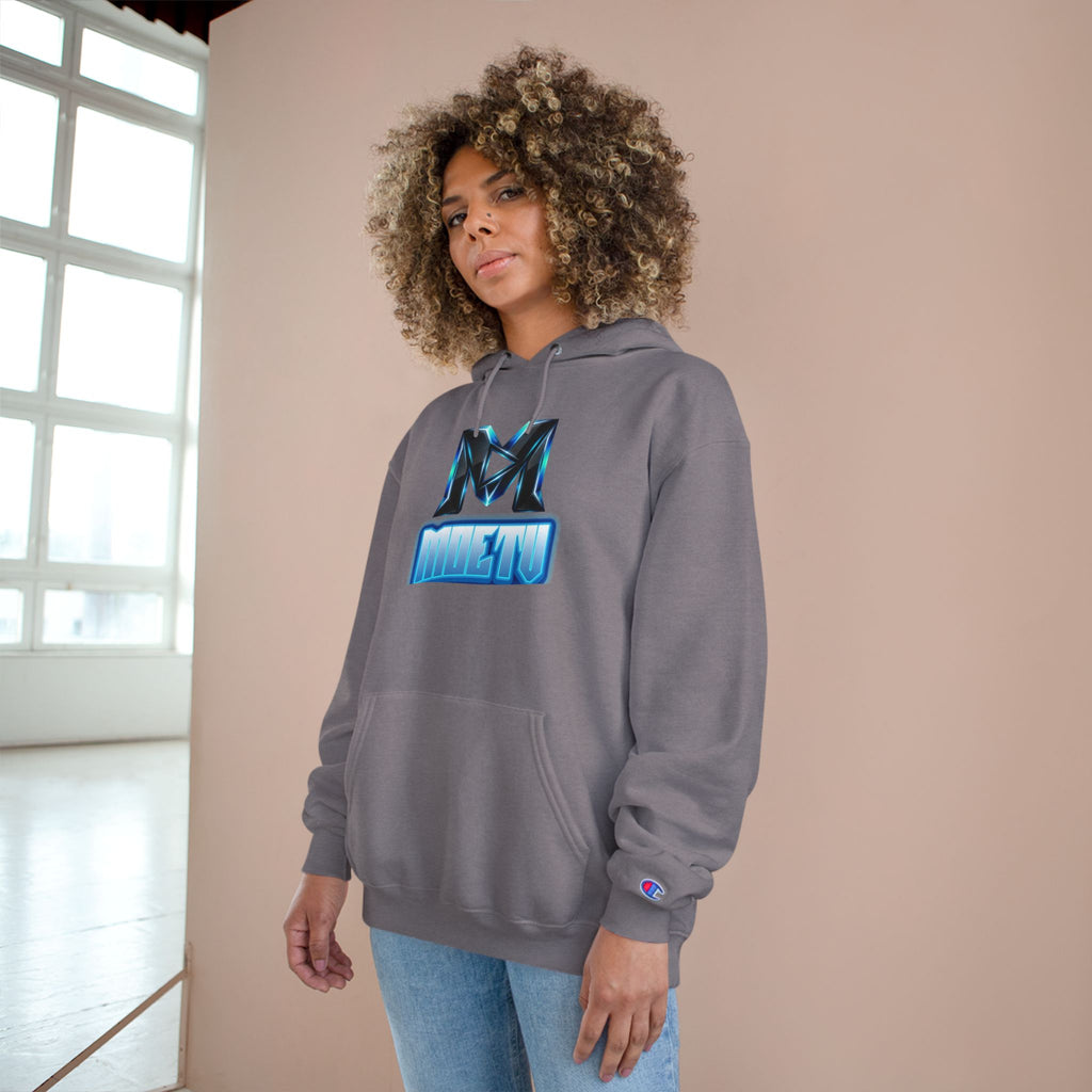 Champion Hoodie with Blue Metallic "M" Logo — Casual Streetwear Pullover