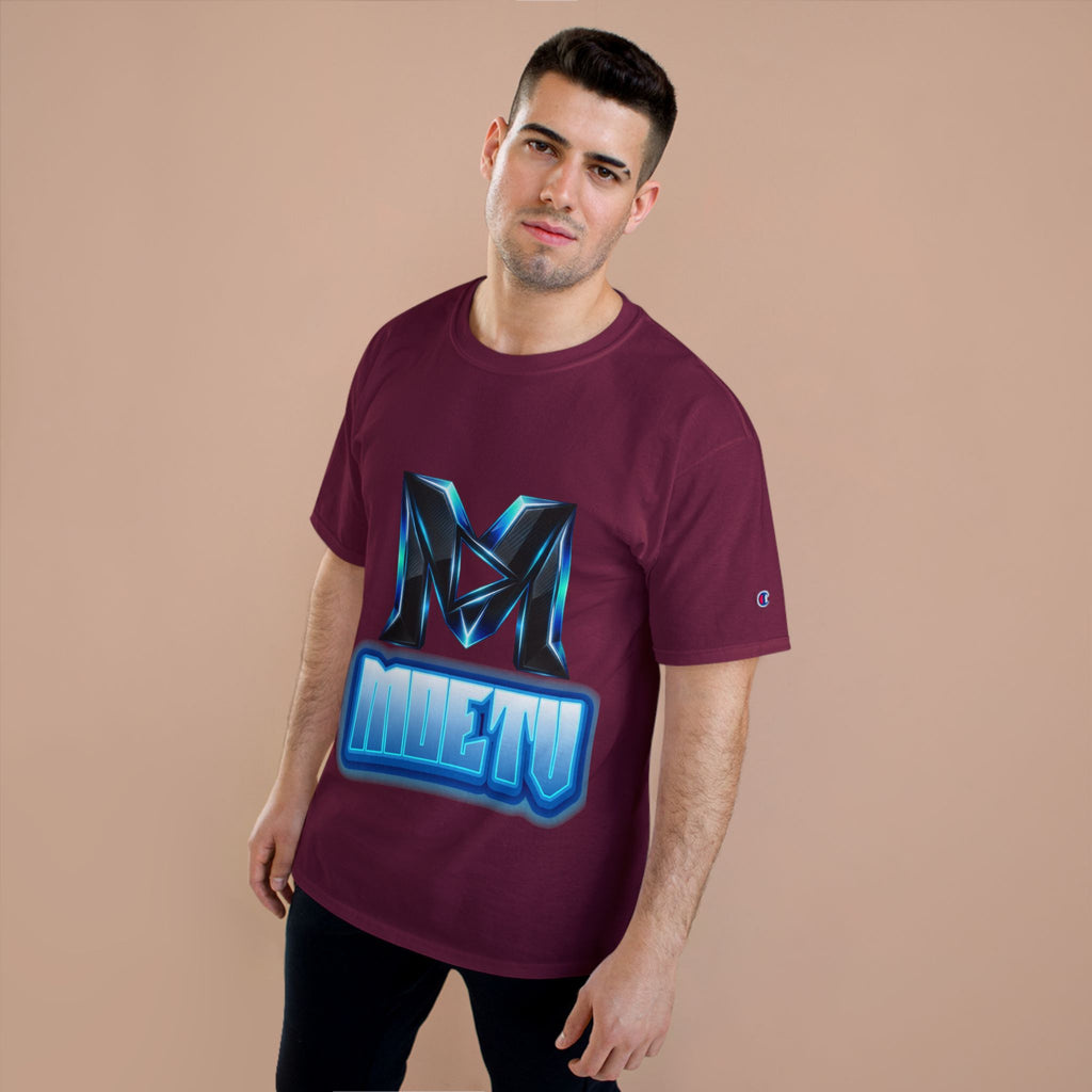 Champion T-Shirt — Blue Metallic 'M' Logo Streetwear Tee