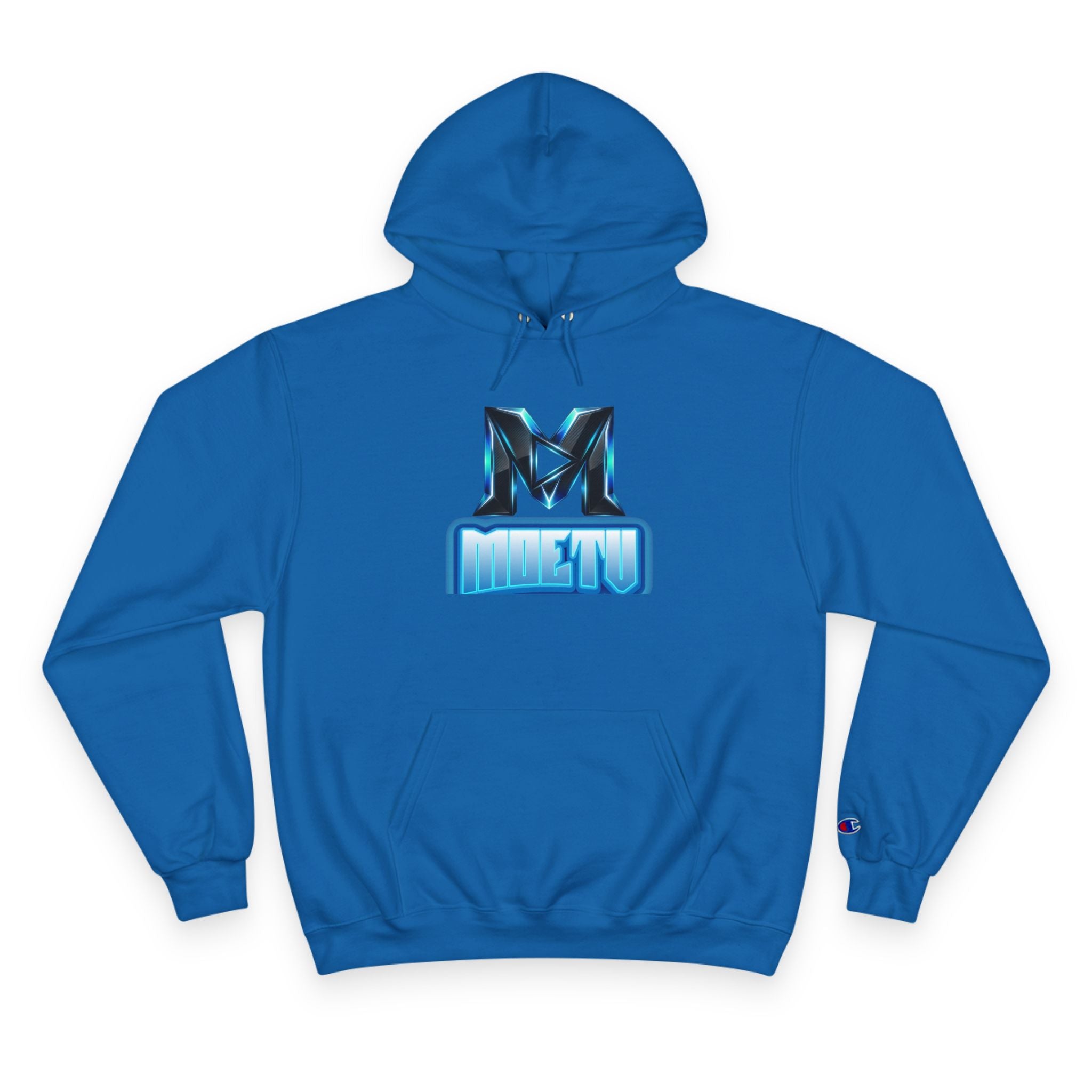 Champion Hoodie with Blue Metallic "M" Logo — Casual Streetwear Pullover