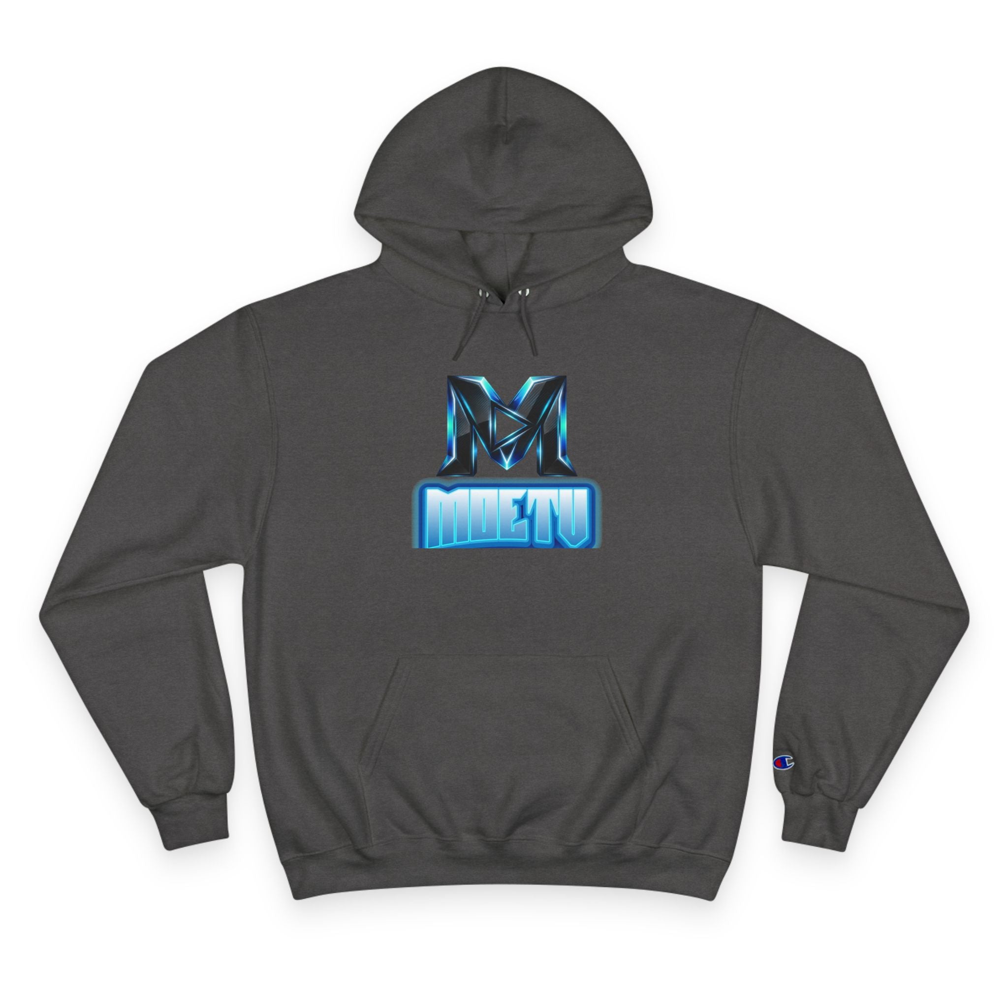 Champion Hoodie with Blue Metallic "M" Logo — Casual Streetwear Pullover