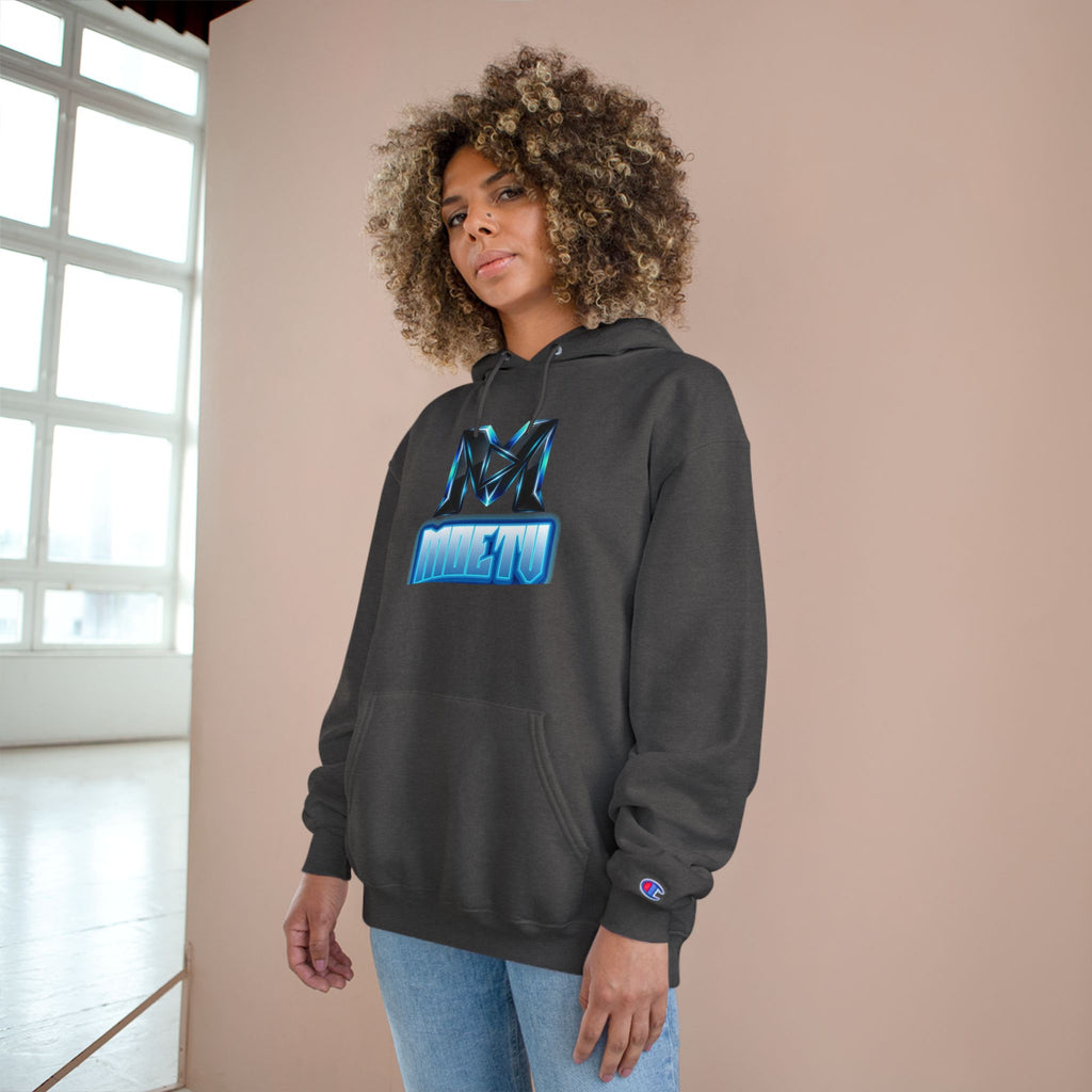 Champion Hoodie with Blue Metallic "M" Logo — Casual Streetwear Pullover