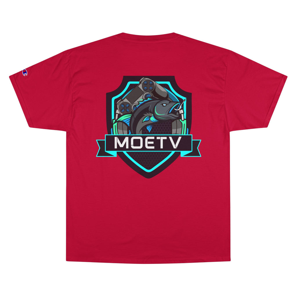 MOETV Champion T-Shirt — Gaming Logo Tee with Dolphin Crest