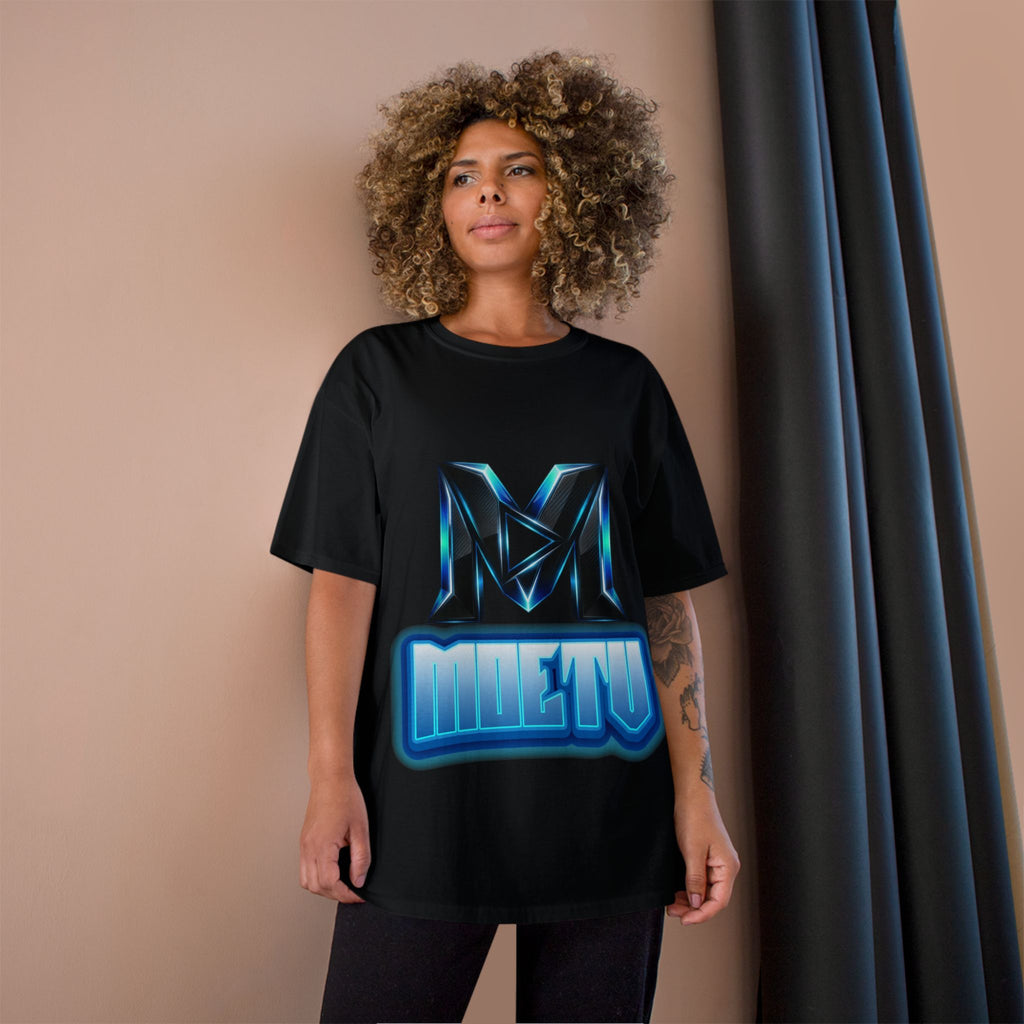 Champion T-Shirt — Blue Metallic 'M' Logo Streetwear Tee