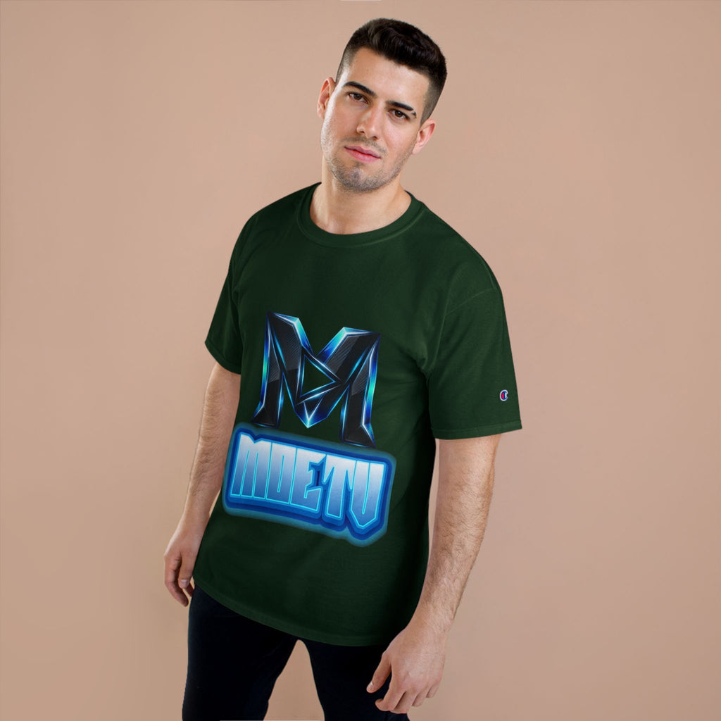 Champion T-Shirt — Blue Metallic 'M' Logo Streetwear Tee
