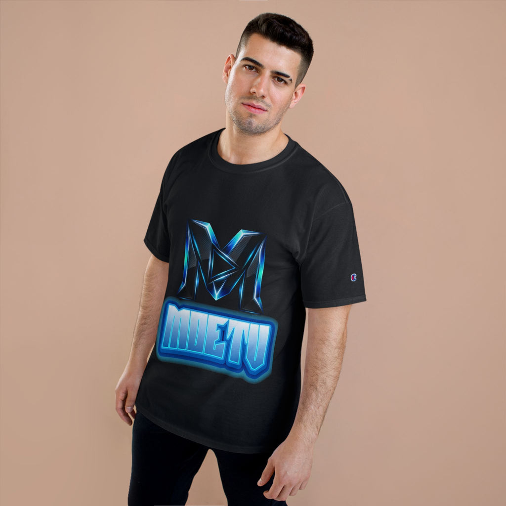 Champion T-Shirt — Blue Metallic 'M' Logo Streetwear Tee
