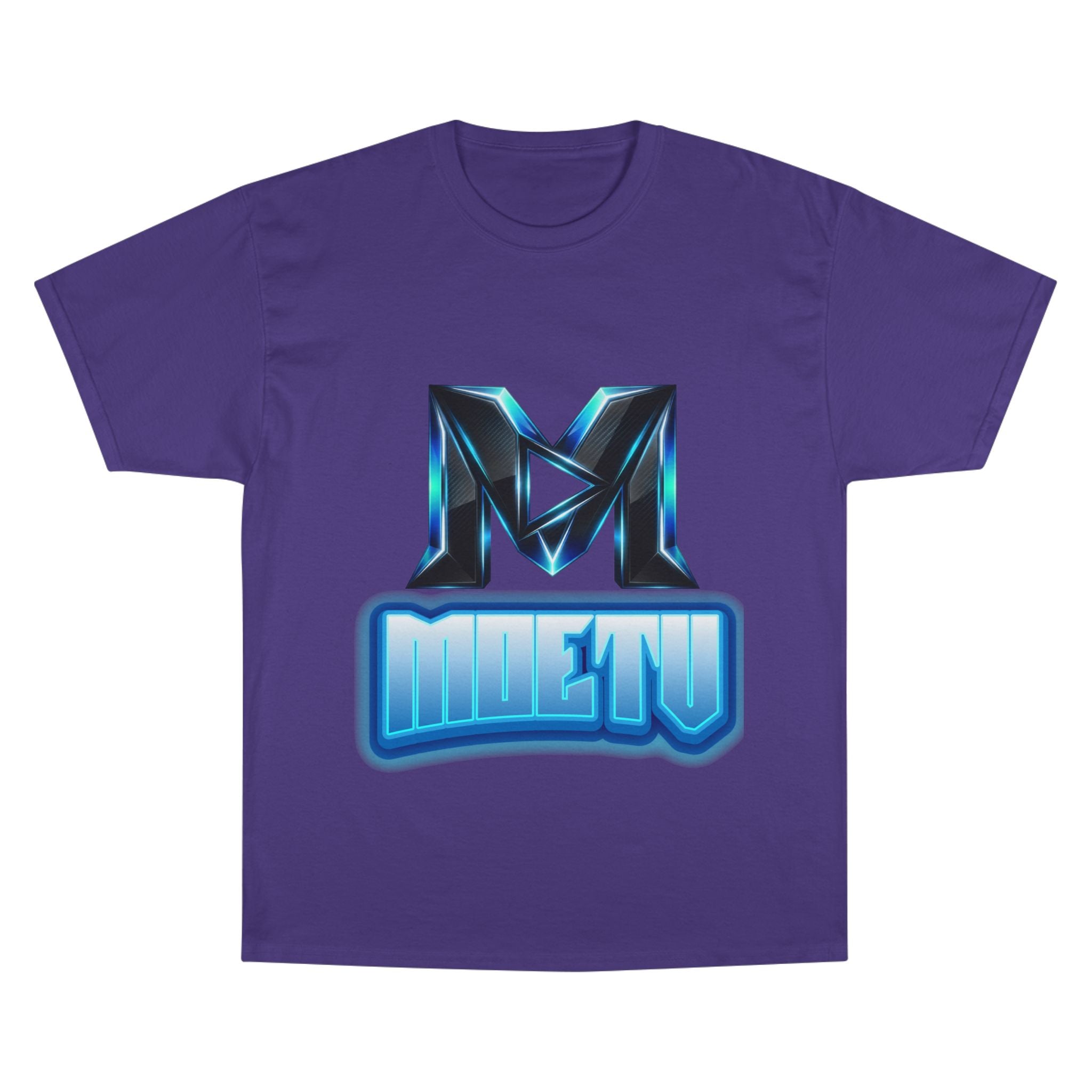 Champion T-Shirt — Blue Metallic 'M' Logo Streetwear Tee