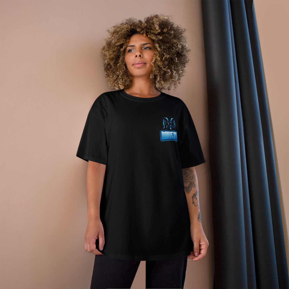MOETV Champion T-Shirt — Gaming Logo Tee with Dolphin Crest