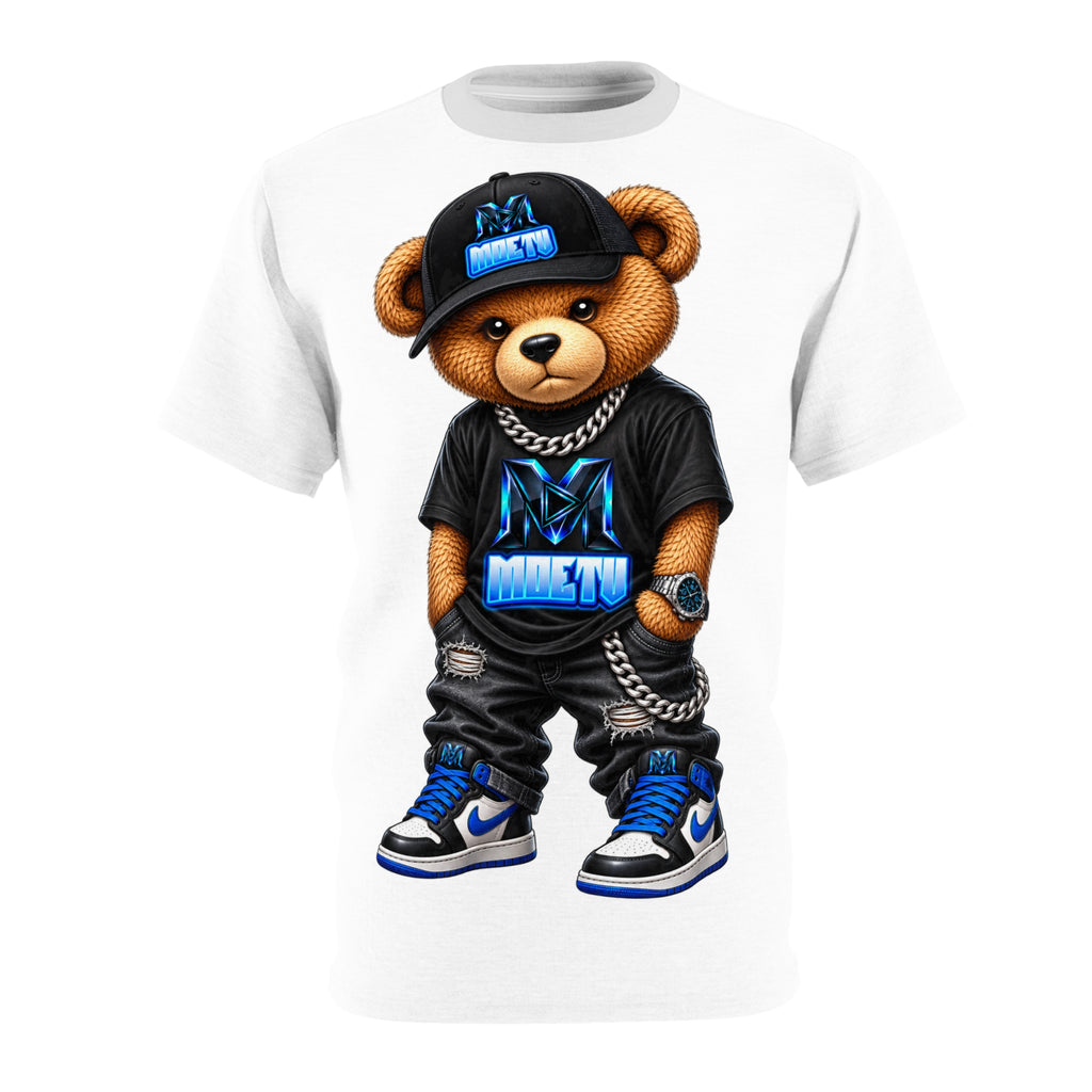 Streetwear Teddy Bear Tee — Blue Hip-Hop Bear Graphic T-Shirt