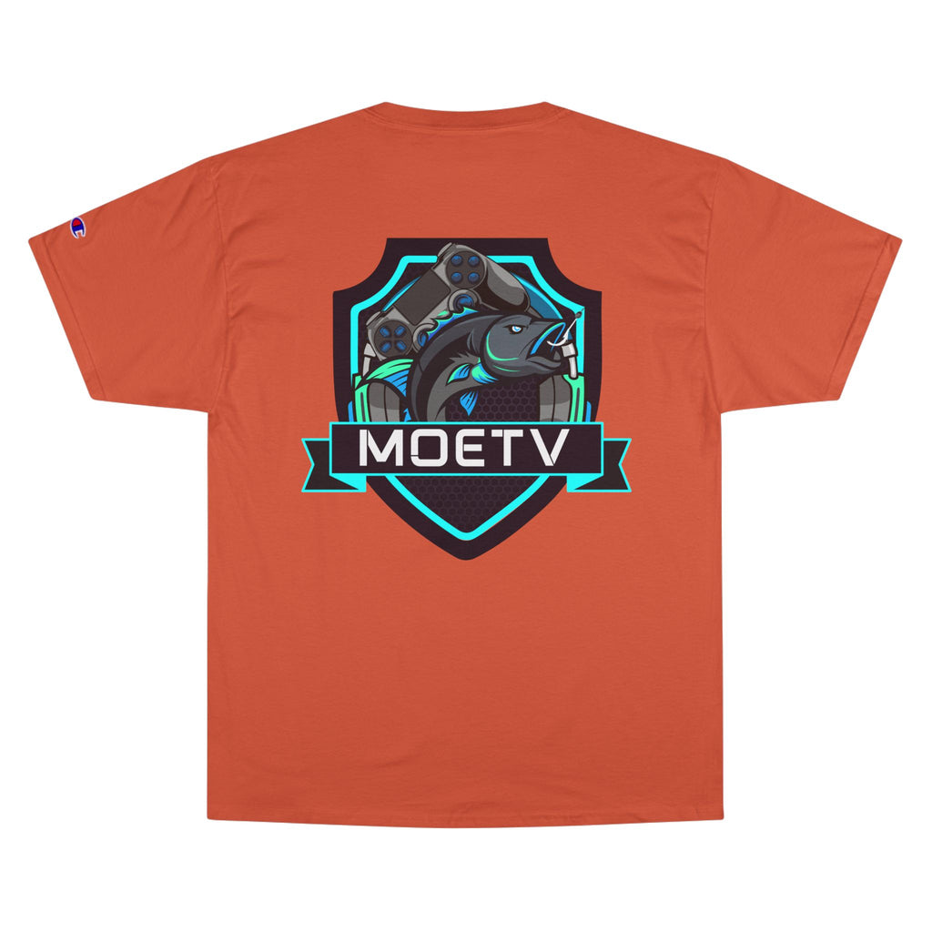 MOETV Champion T-Shirt — Gaming Logo Tee with Dolphin Crest