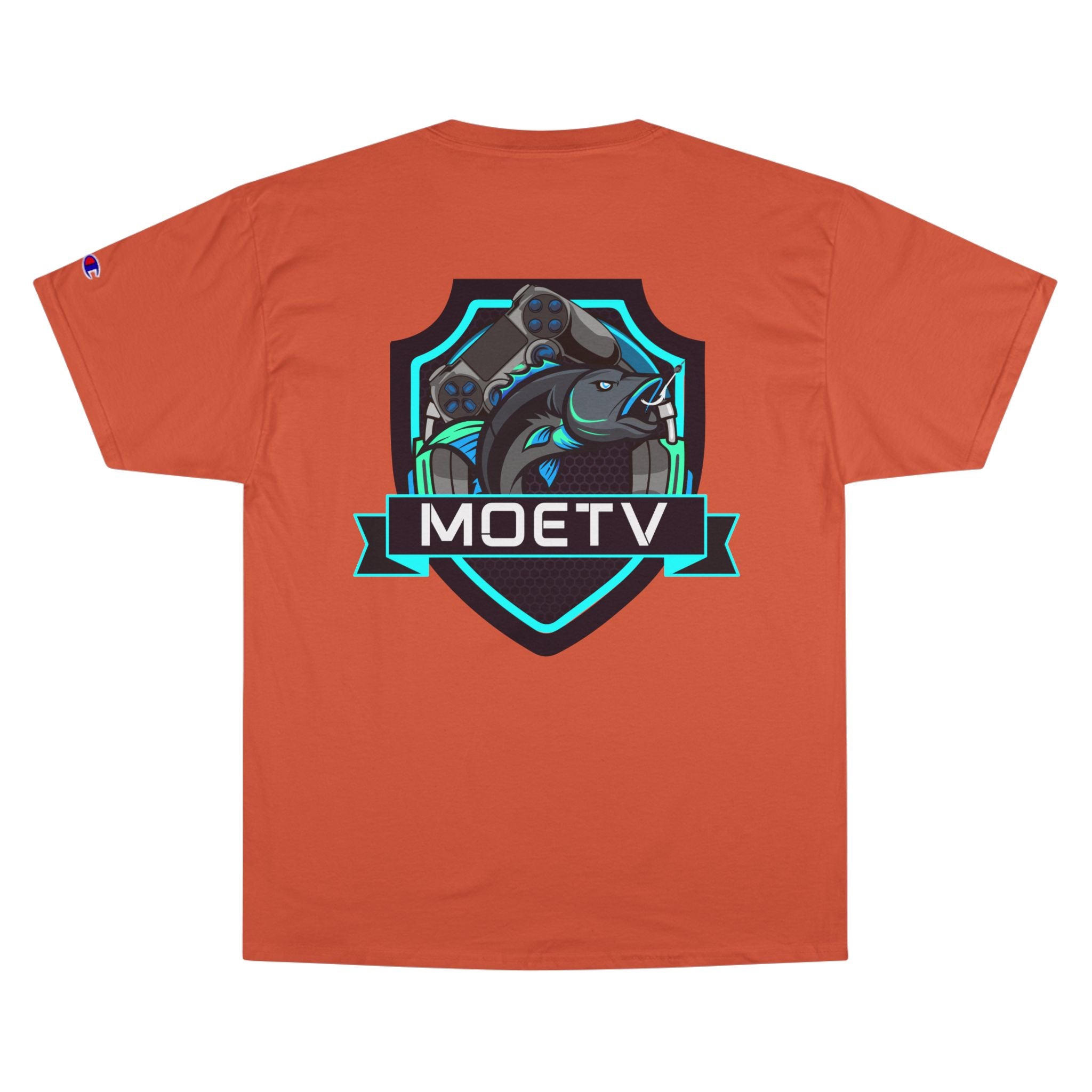 MOETV Champion T-Shirt — Gaming Logo Tee with Dolphin Crest