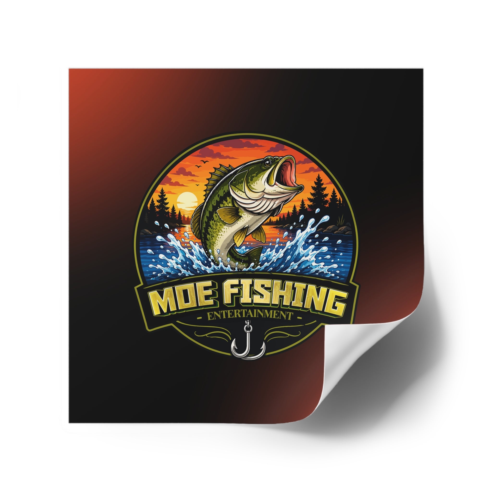 Square Fishing Sticker — MOE FISHING Bass Design (Indoor/Outdoor)