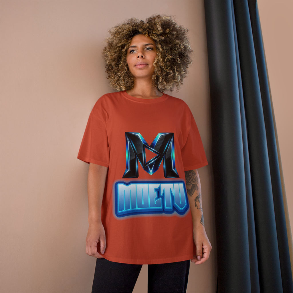 Champion T-Shirt — Blue Metallic 'M' Logo Streetwear Tee