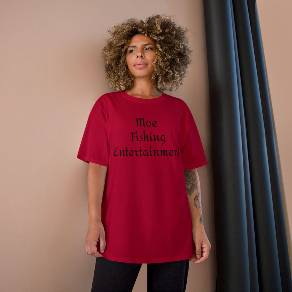 Champion T-Shirt — "Moe Fishing Entertainment" Script Logo Tee