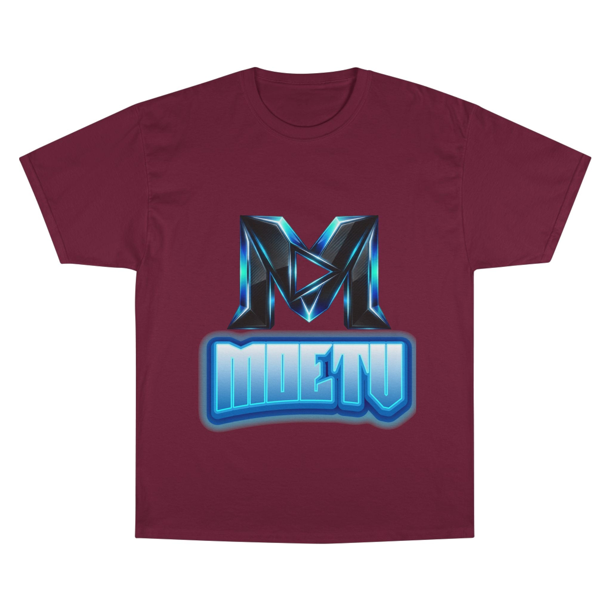 Champion T-Shirt — Blue Metallic 'M' Logo Streetwear Tee