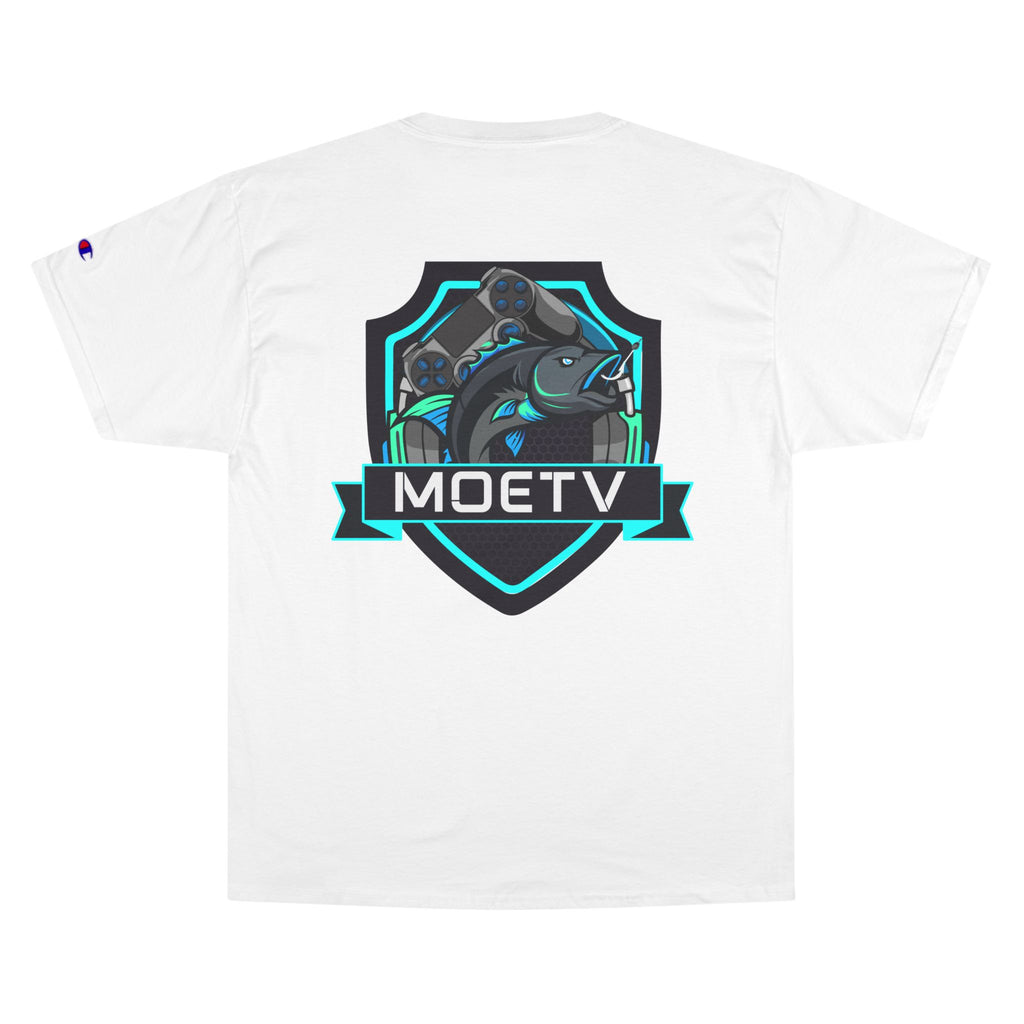 MOETV Champion T-Shirt — Gaming Logo Tee with Dolphin Crest