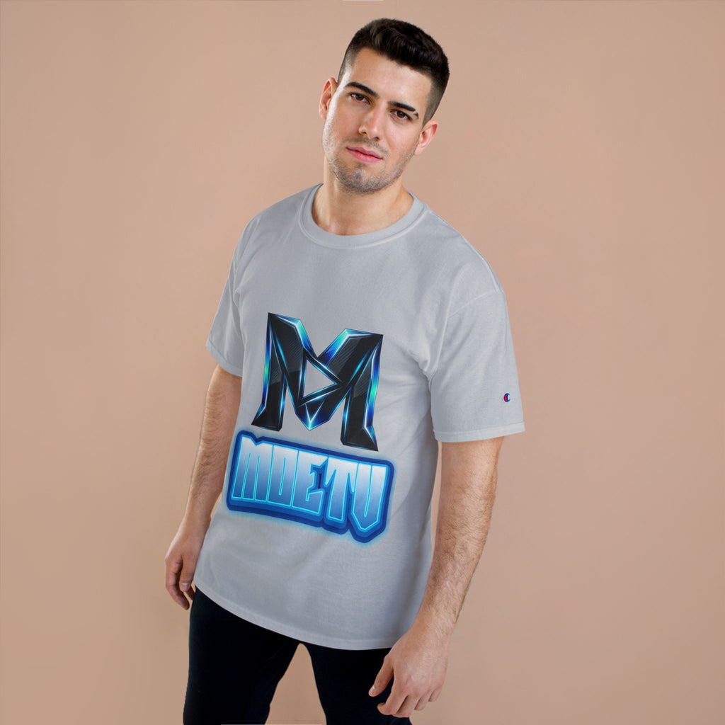 Champion T-Shirt — Blue Metallic 'M' Logo Streetwear Tee