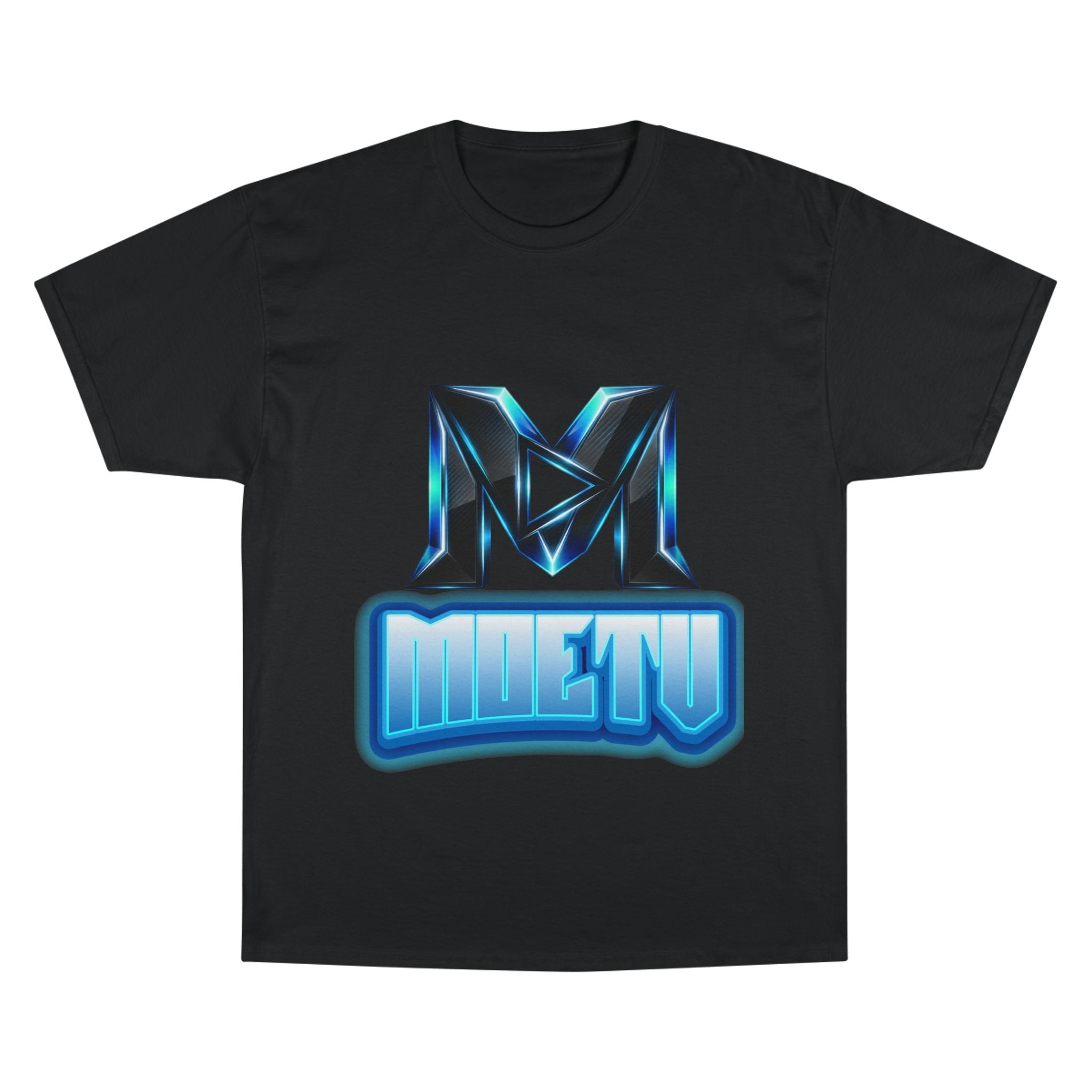 Champion T-Shirt — Blue Metallic 'M' Logo Streetwear Tee