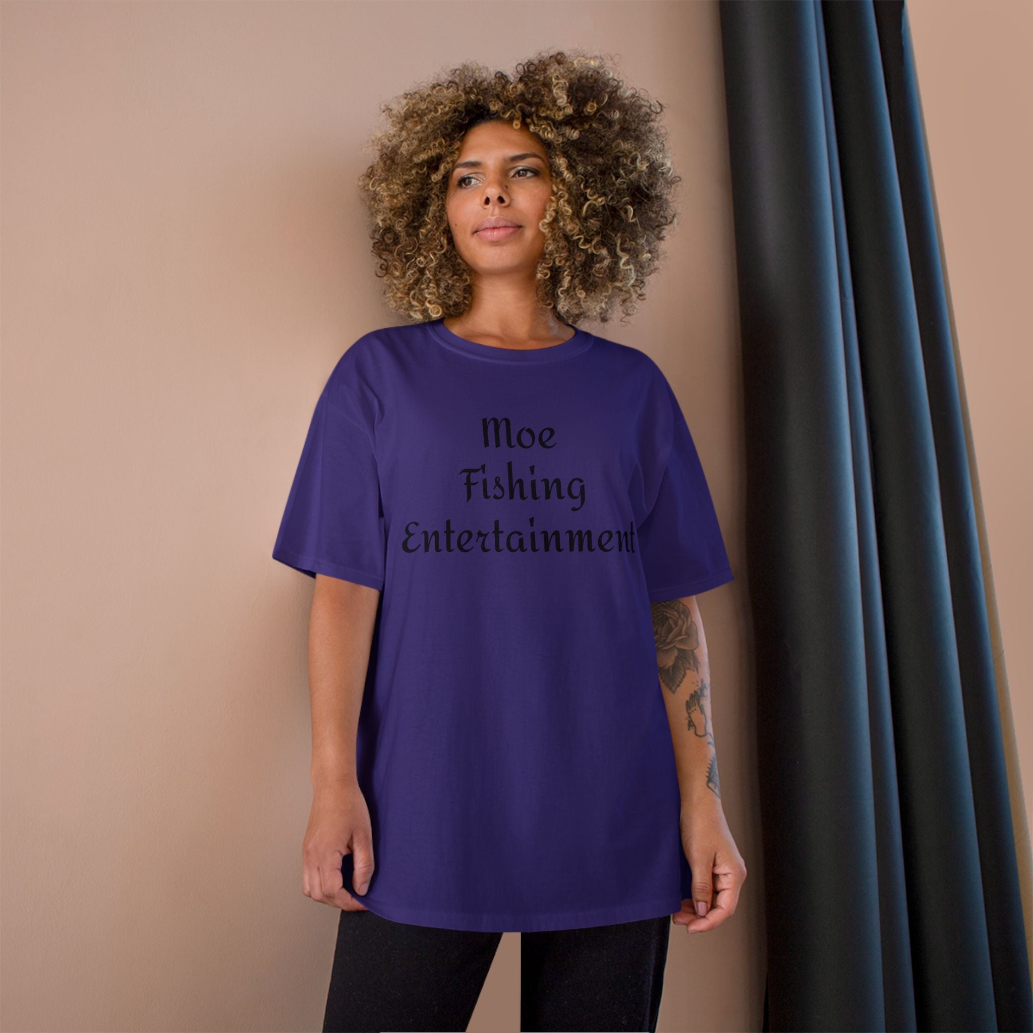 Champion T-Shirt — "Moe Fishing Entertainment" Script Logo Tee