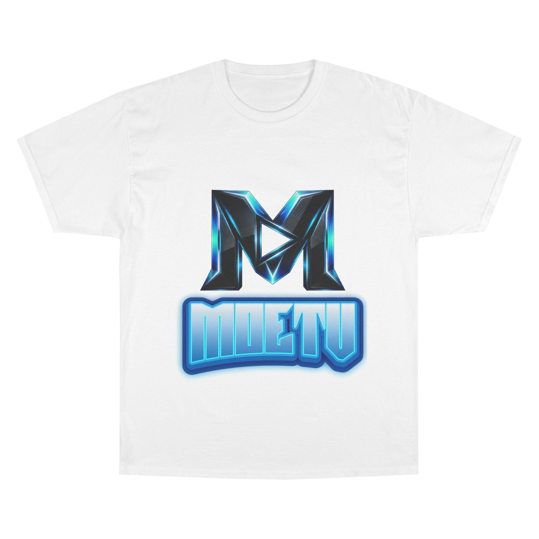 Champion T-Shirt — Blue Metallic 'M' Logo Streetwear Tee