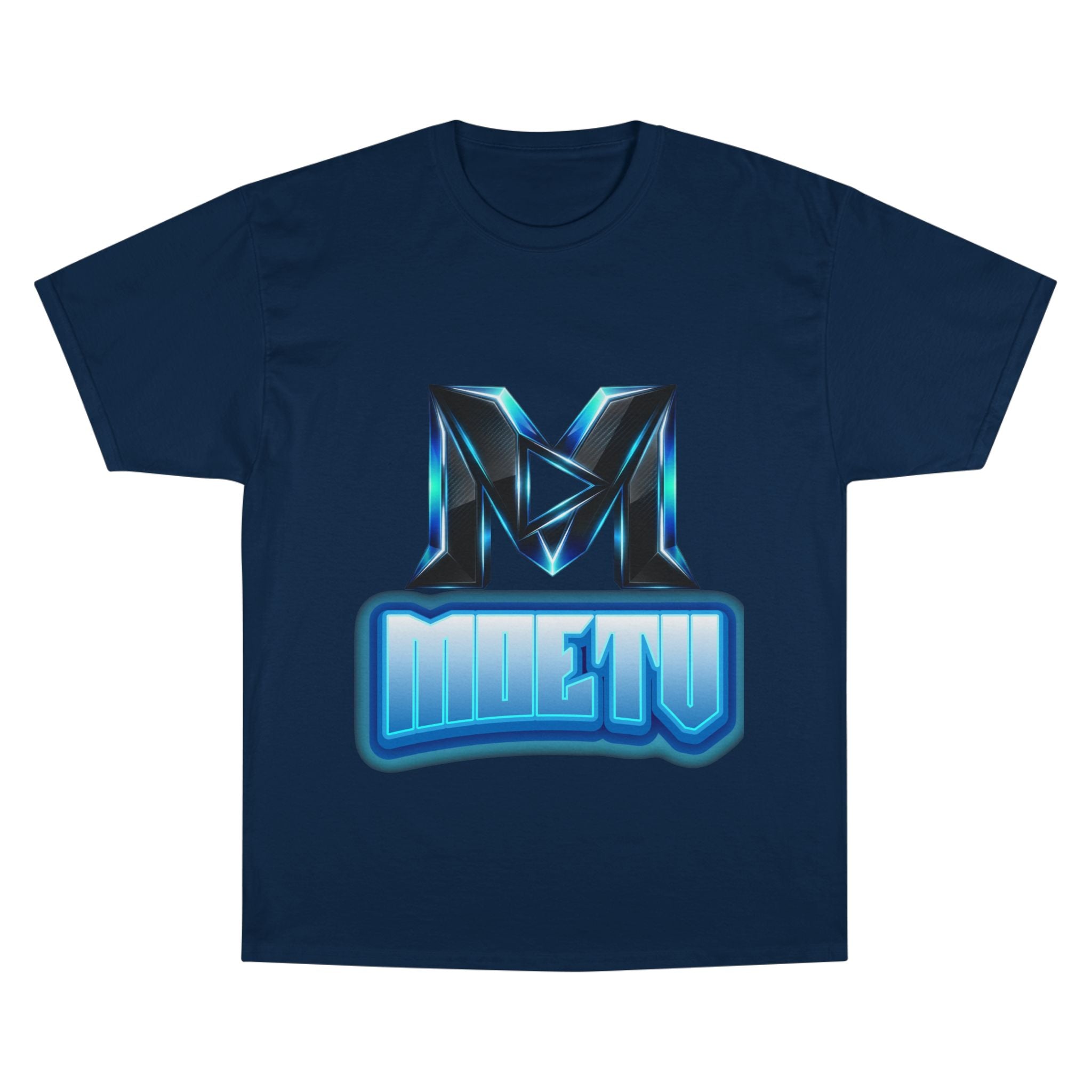 Champion T-Shirt — Blue Metallic 'M' Logo Streetwear Tee