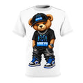 Streetwear Teddy Bear Tee — Blue Hip-Hop Bear Graphic T-Shirt