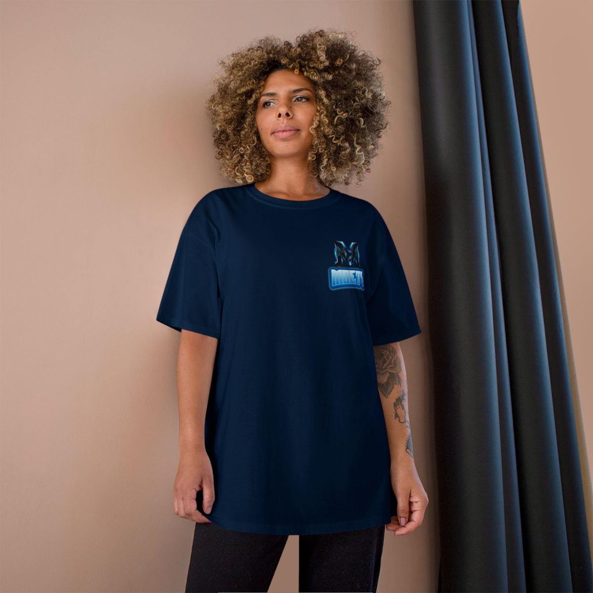 MOETV Champion T-Shirt — Gaming Logo Tee with Dolphin Crest
