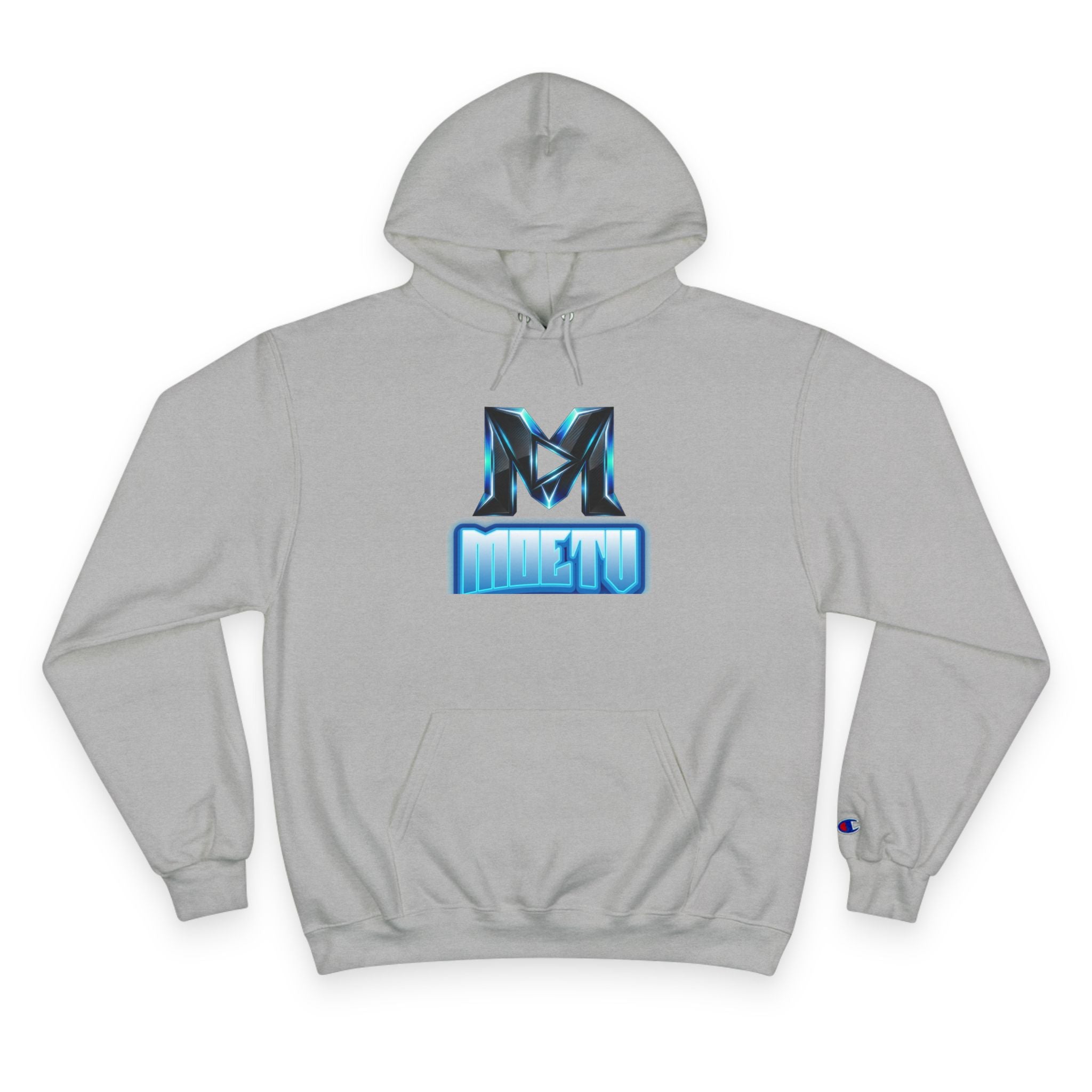 Champion Hoodie with Blue Metallic "M" Logo — Casual Streetwear Pullover