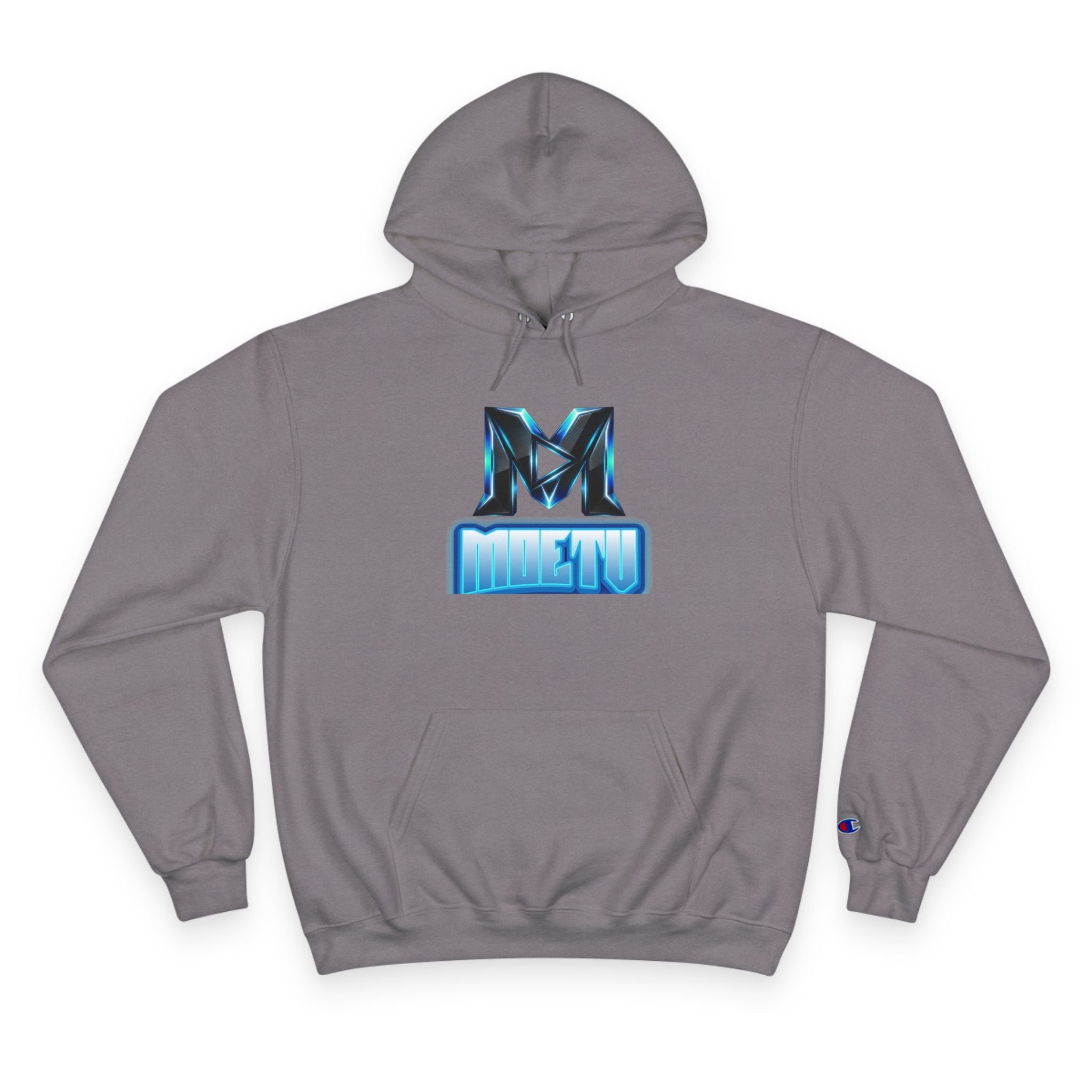 Champion Hoodie with Blue Metallic "M" Logo — Casual Streetwear Pullover