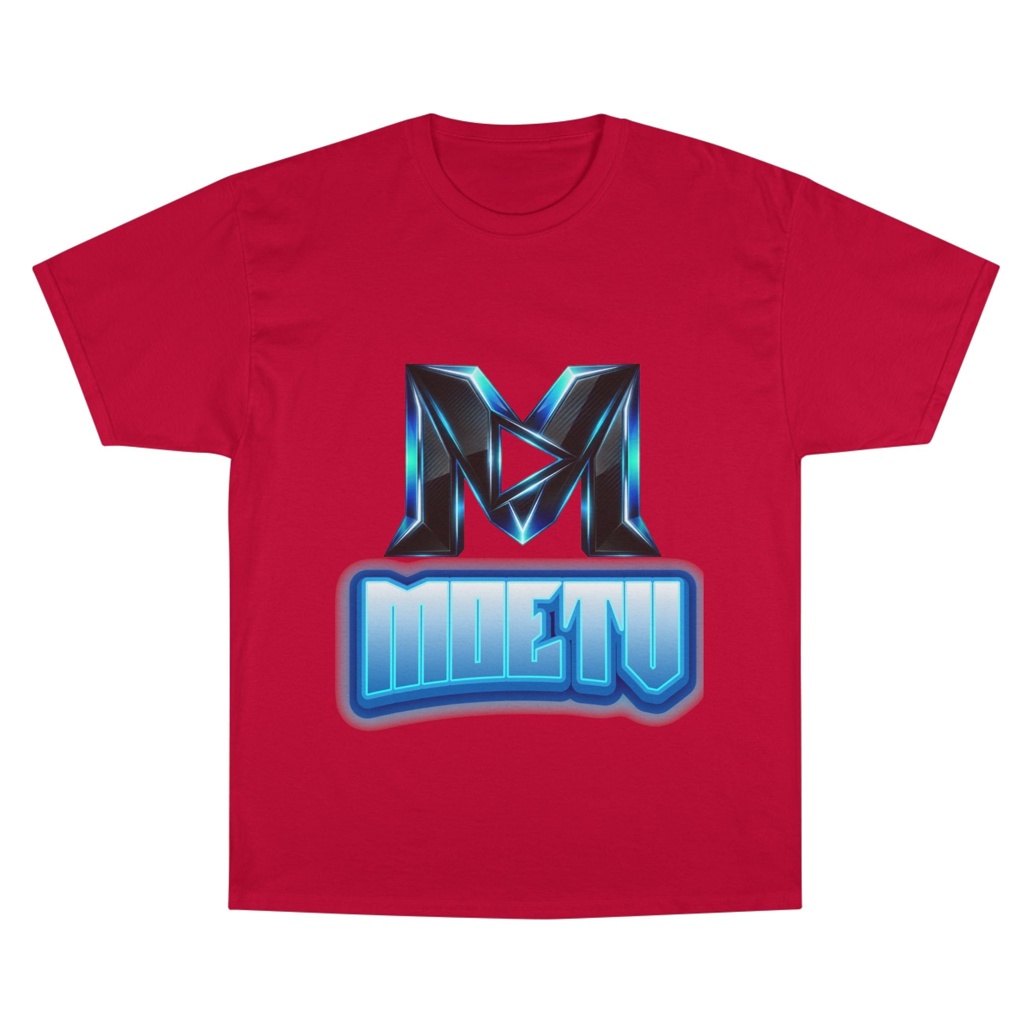 Champion T-Shirt — Blue Metallic 'M' Logo Streetwear Tee