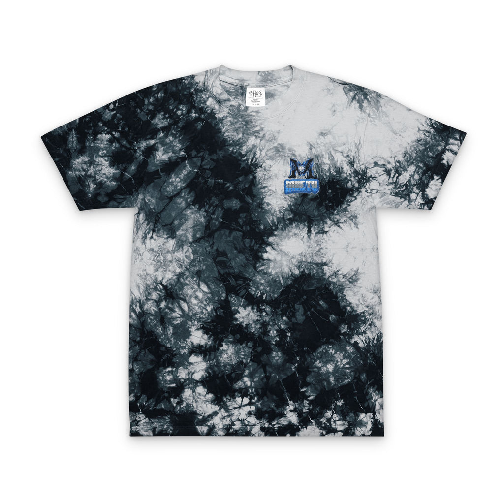 Embroidered 'M' Tie-Dye Oversized T-Shirt — Black & White Grunge Tee