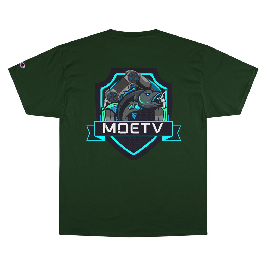 MOETV Champion T-Shirt — Gaming Logo Tee with Dolphin Crest