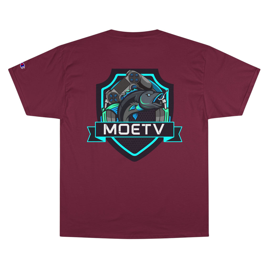 MOETV Champion T-Shirt — Gaming Logo Tee with Dolphin Crest