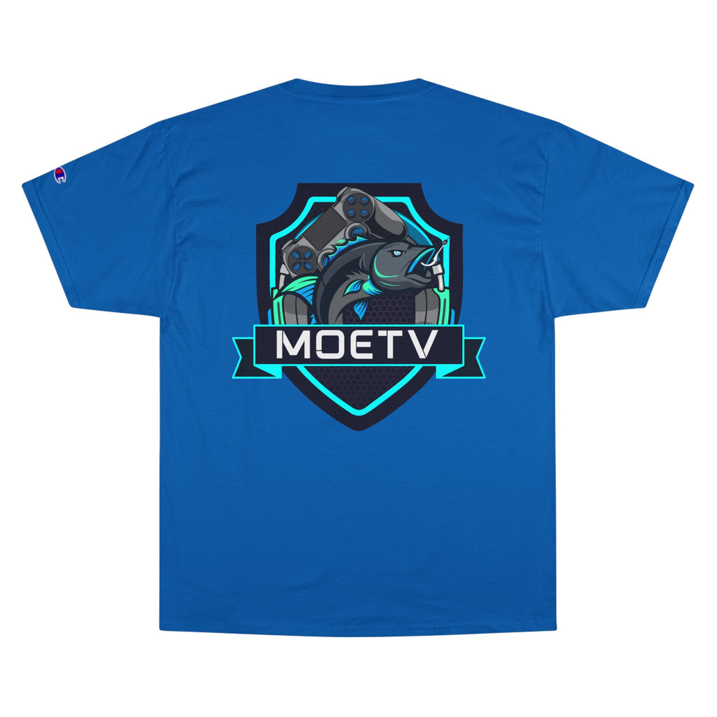 MOETV Champion T-Shirt — Gaming Logo Tee with Dolphin Crest