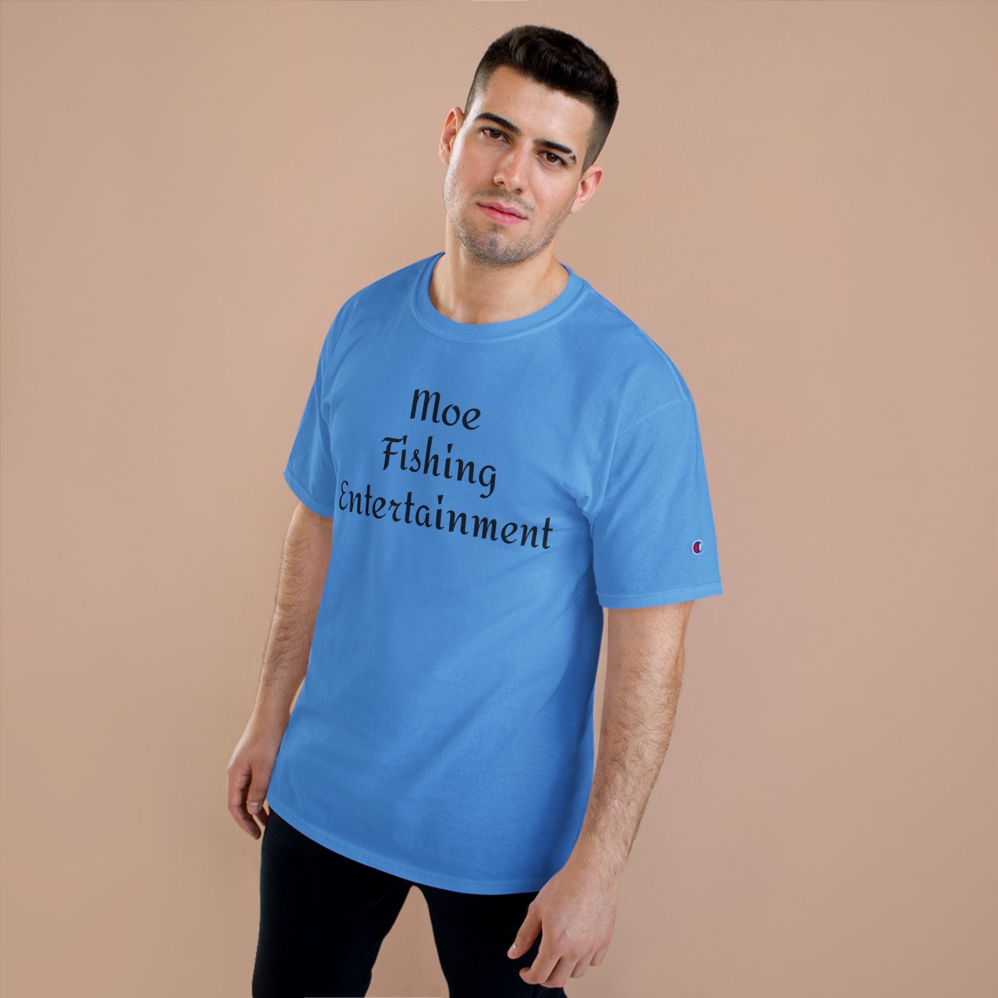 Champion T-Shirt — "Moe Fishing Entertainment" Script Logo Tee