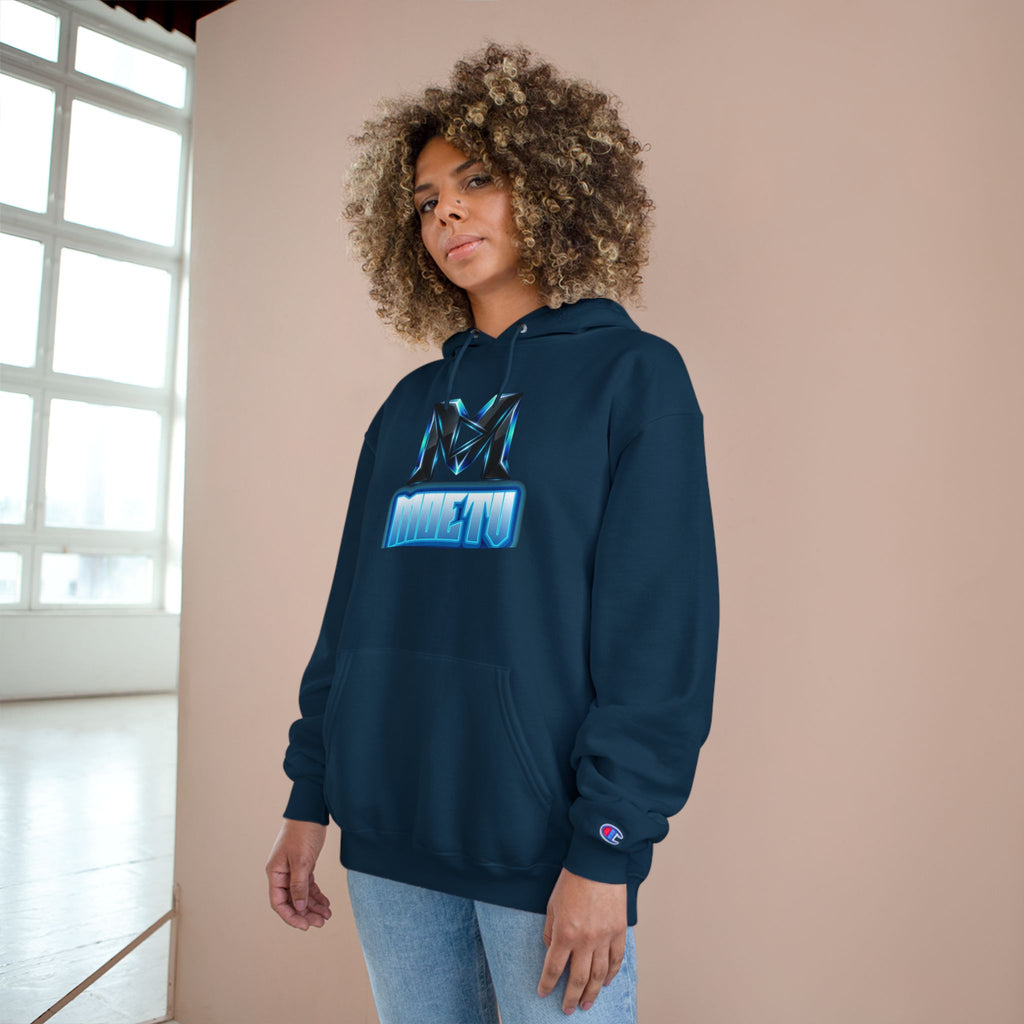 Champion Hoodie with Blue Metallic "M" Logo — Casual Streetwear Pullover
