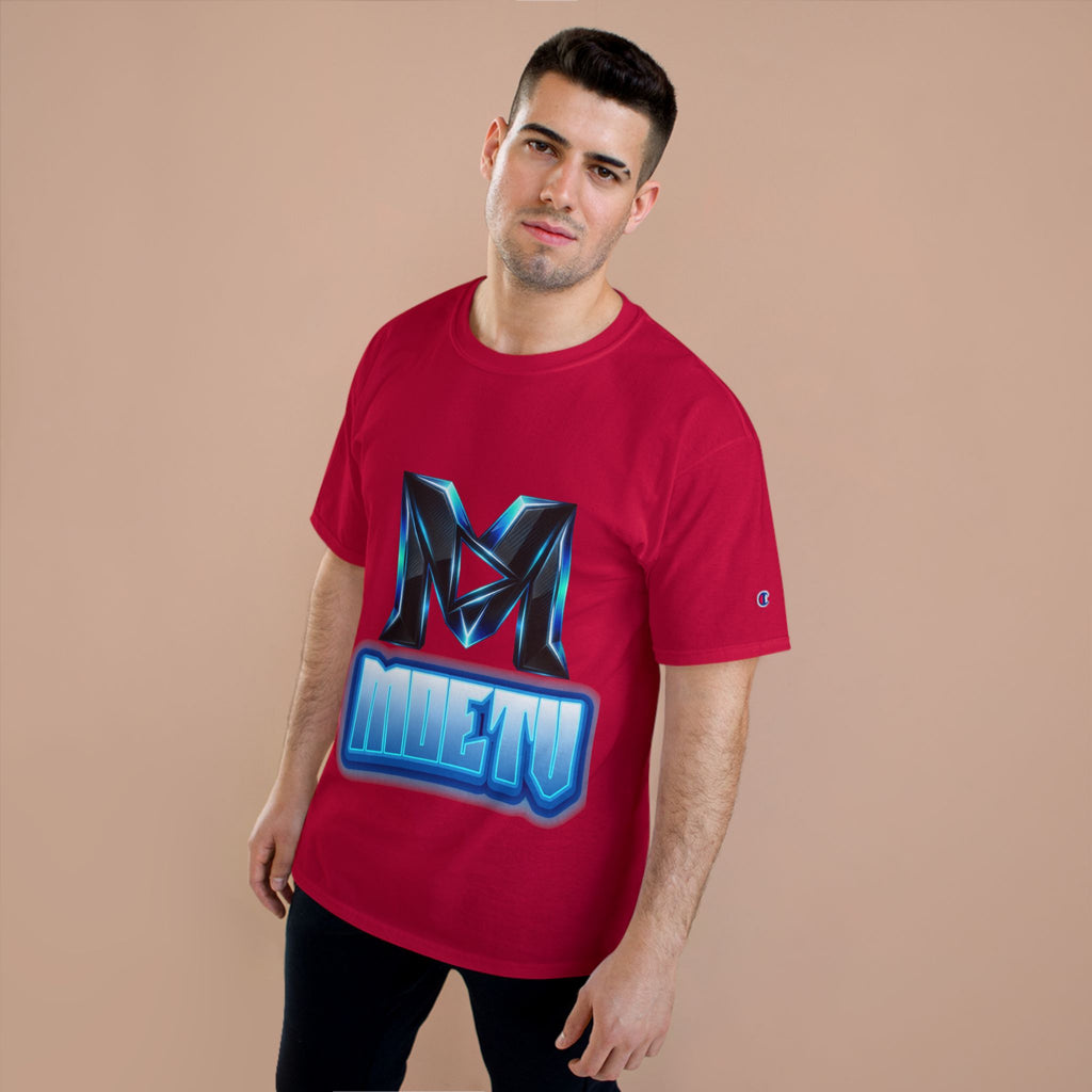 Champion T-Shirt — Blue Metallic 'M' Logo Streetwear Tee