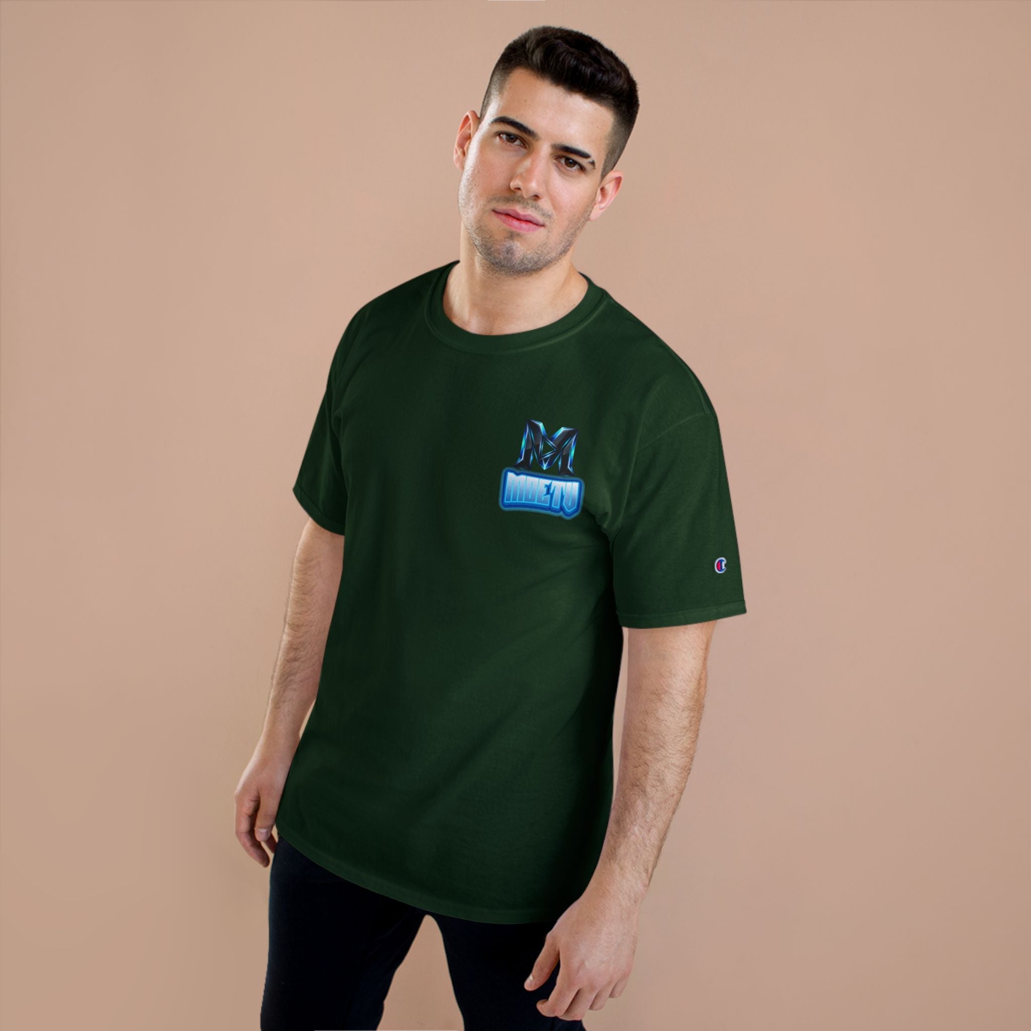 MOETV Champion T-Shirt — Gaming Logo Tee with Dolphin Crest