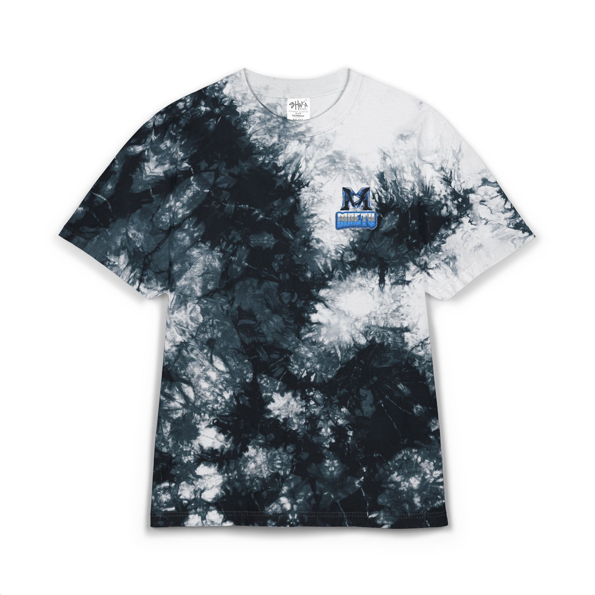 Embroidered 'M' Tie-Dye Oversized T-Shirt — Black & White Grunge Tee