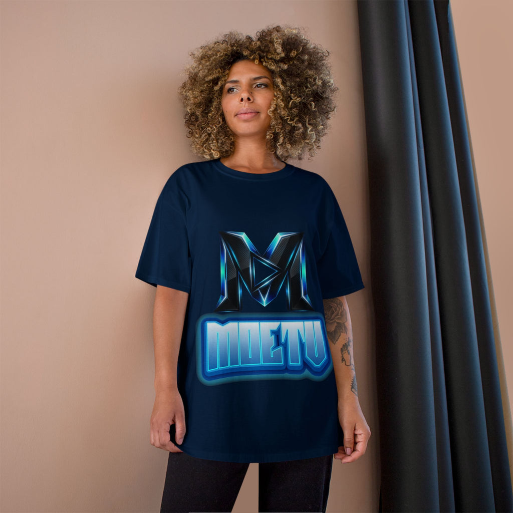 Champion T-Shirt — Blue Metallic 'M' Logo Streetwear Tee