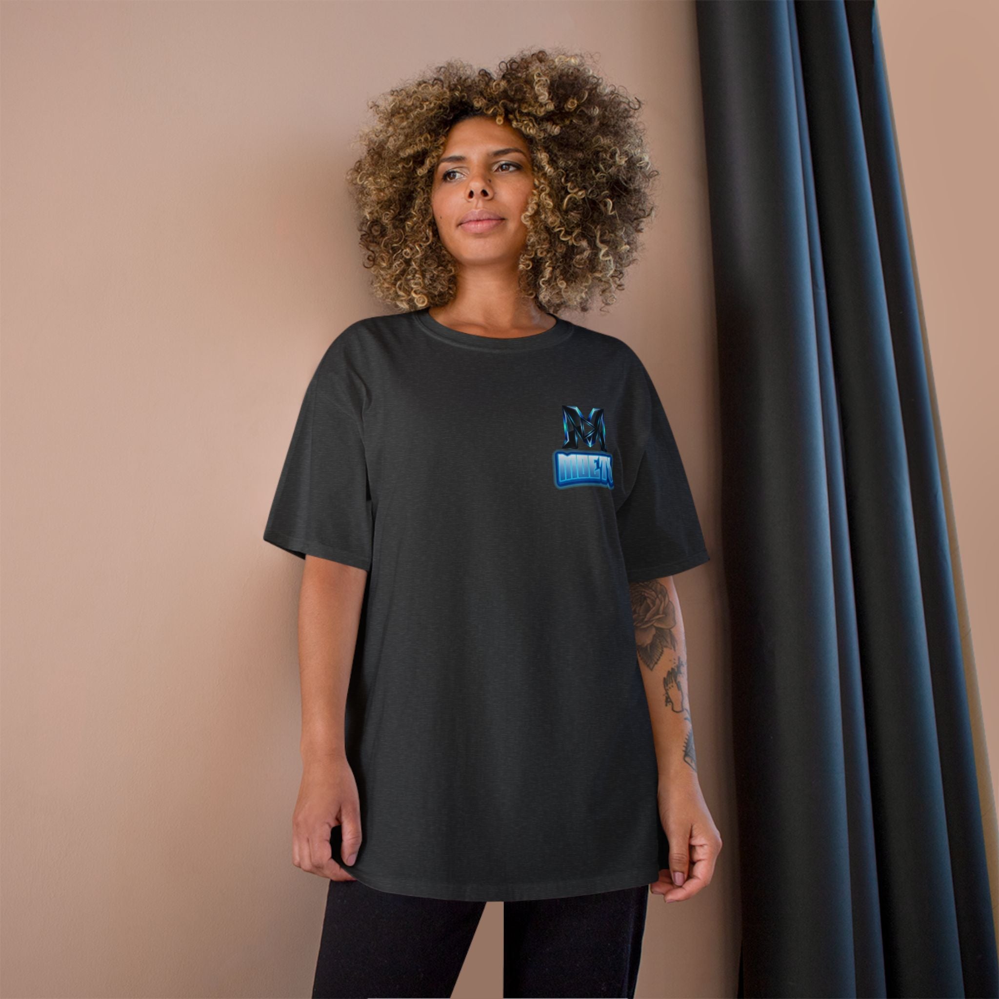 MOETV Champion T-Shirt — Gaming Logo Tee with Dolphin Crest