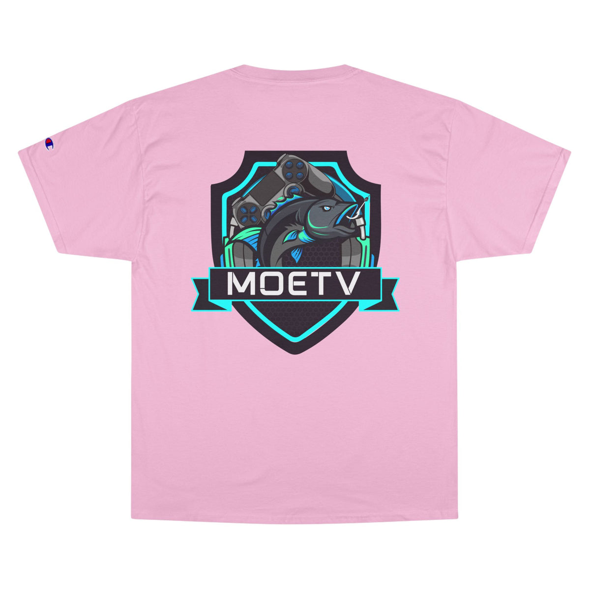 MOETV Champion T-Shirt — Gaming Logo Tee with Dolphin Crest